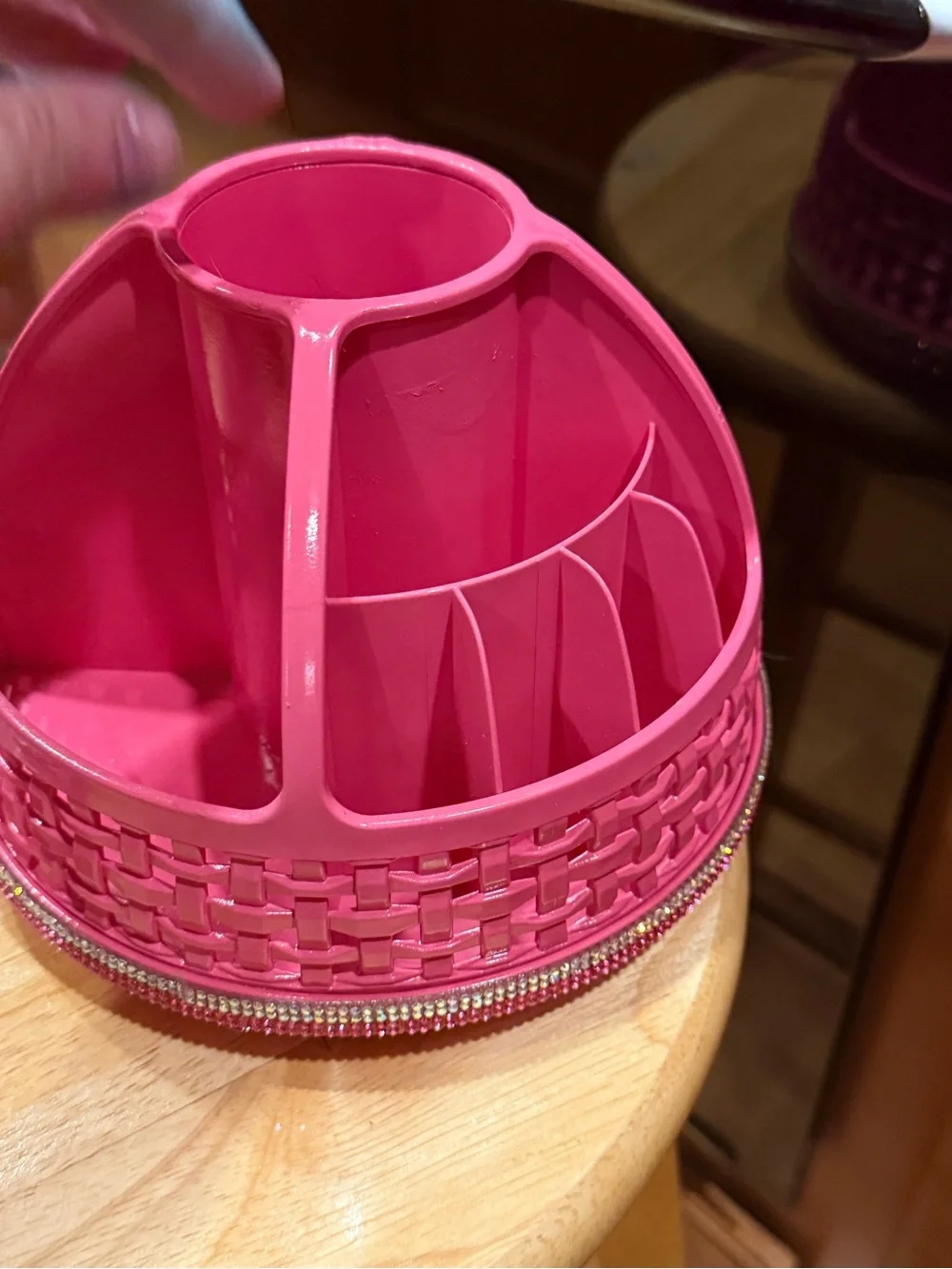 Pink Rotating Makeup Brush & Tool Organizer